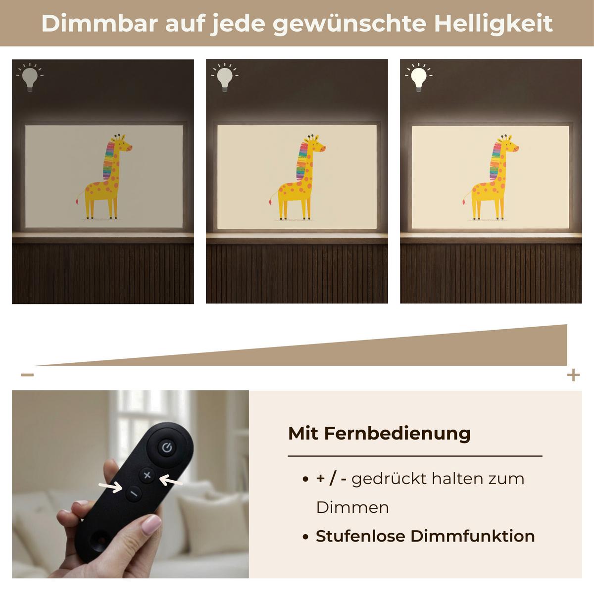 NACHTTISCHLAMPE MIT AKKU Giraffe - Regenbogenmähne - Beige 60x40 cm - Beige, Holzwerkstoff (8/60/40cm) - OnlyWow