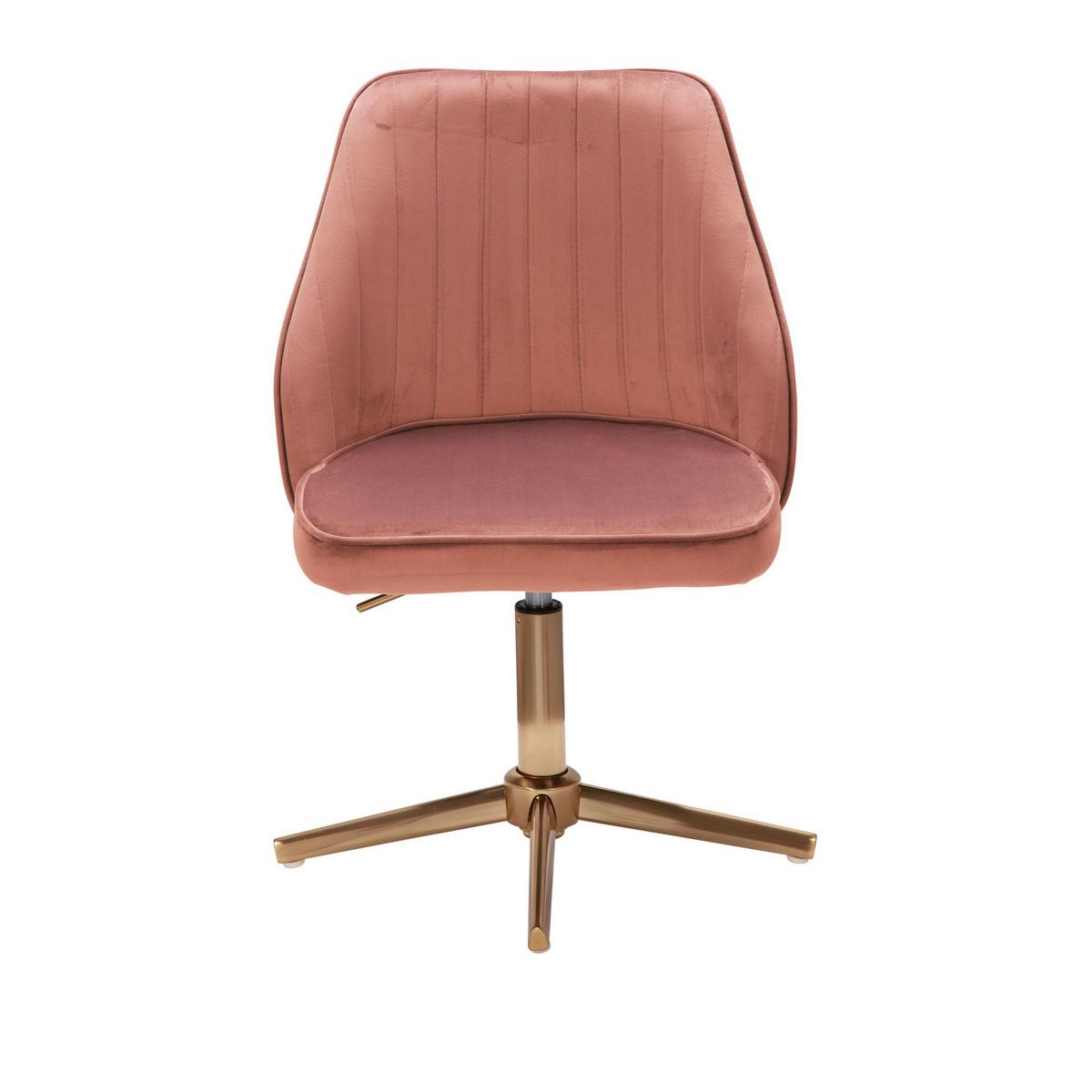 DREHSTUHL Samt mit Höhenverstellung, Eisenfuß und 360° Drehfunktion TANARO, Rosa - Pink/Goldfarben, Textil/Metall (60/100/60cm) - KADIMA DESIGN