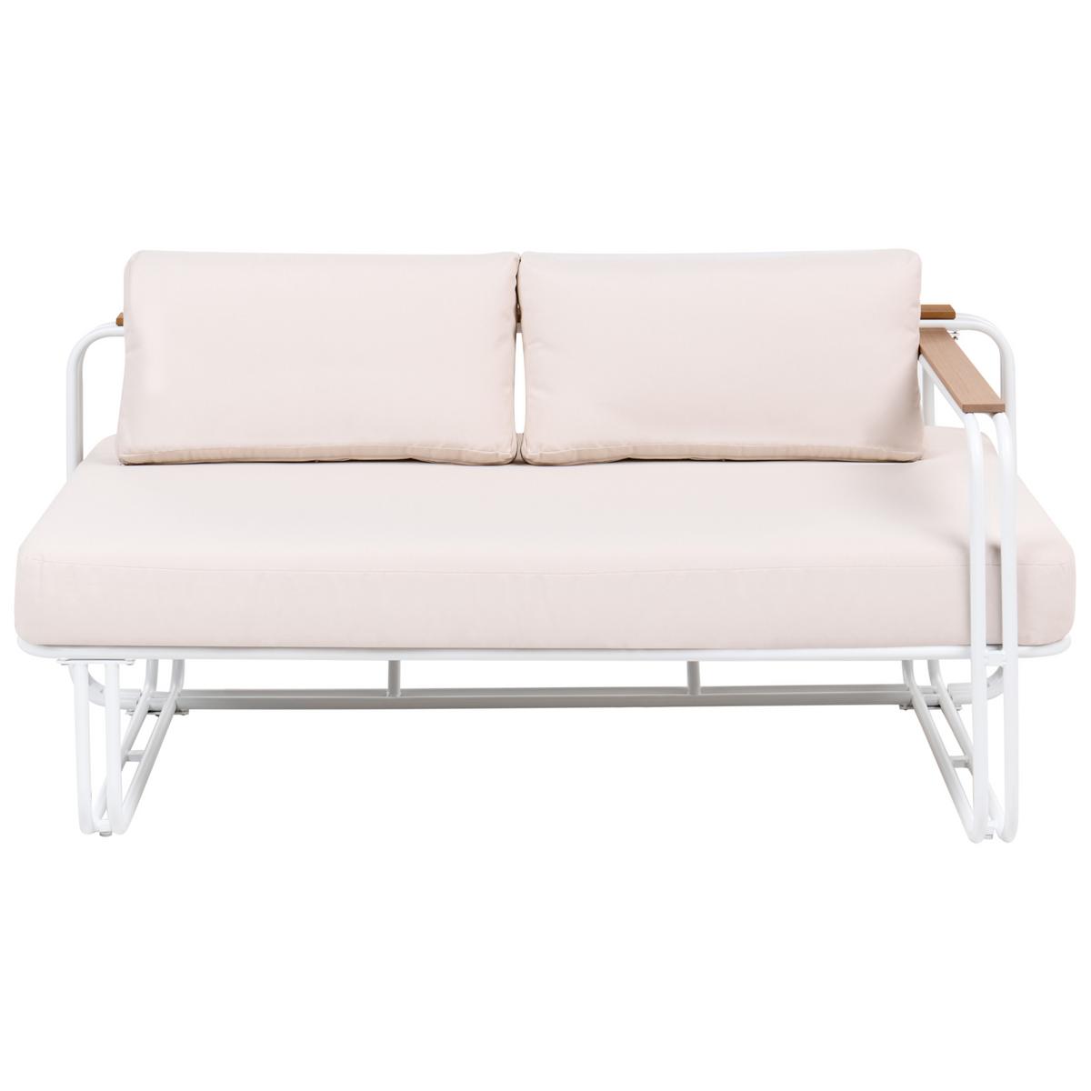 LOUNGE-SET mit Tisch und Ottomane 3-Sitzer Metall Weiß Camerota - Beige/Weiß, Metall - Beliani