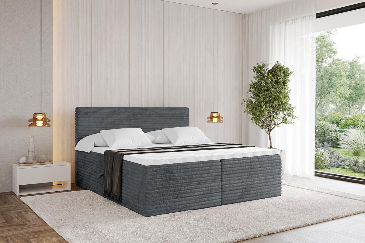 BOXBETT mit Matratze H3 und Lattenrost - TOLO-v1 - 200x200 Cord - Dunkelgrau - Dunkelgrau, Holzwerkstoff (200/200cm)