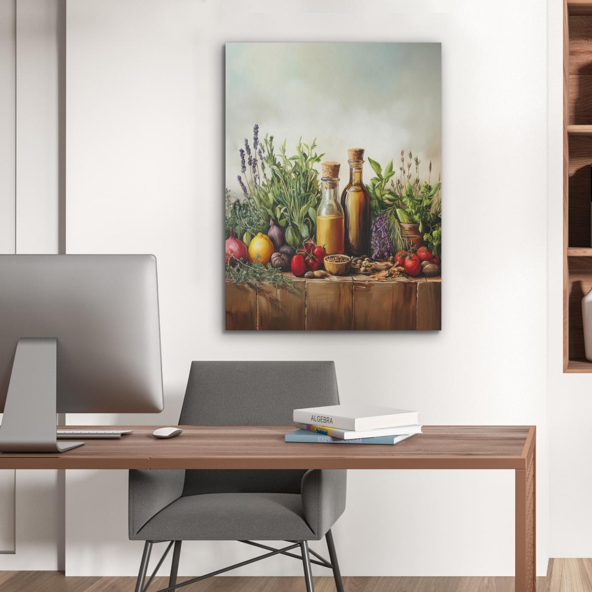 AKUSTIKBILD Stilleben - Kräuter - Gewürze - Früchte - Farbenfroh Wandbilder 60x80 cm - Grün, Kunststoff (60/80/0.9cm) - MuchoWow