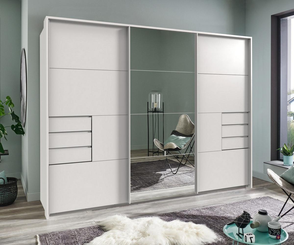 SCHWEBETÜRENSCHRANK 3-türig B273/H213/T64 cm, Weiß/Spiegel, Passepartout-Kleiderschrank mit Schubladen & Vollausstattung / 22619 - Weiß, Holzwerkstoff/Metall (273/213/64cm) - luma-home