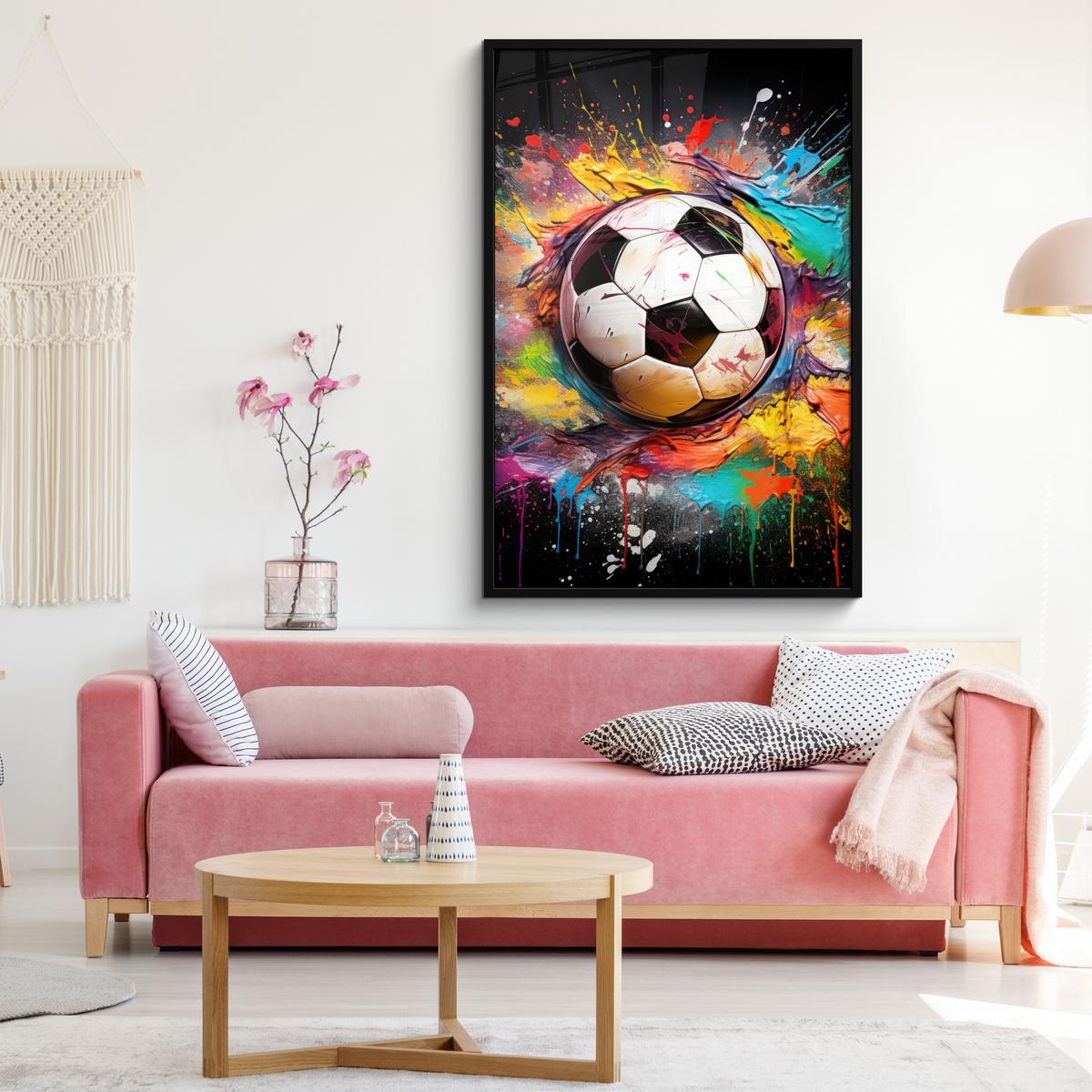 POSTER MIT RAHMEN Fußball - Farbe - Farben - Schwarz - Weiß Bilderleiste 80x120 cm - Weiß, Papier (80/120cm) - MuchoWow