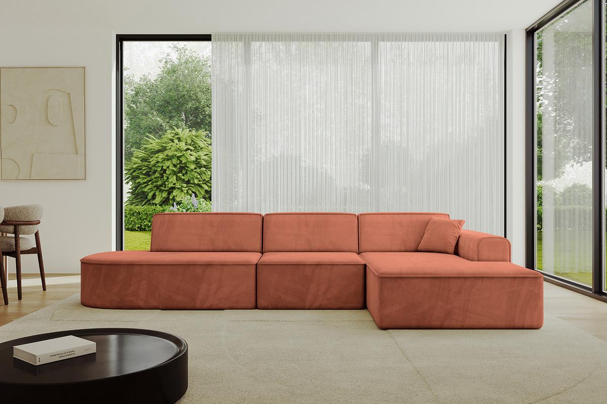 ECKSOFA Ottomane Rechts IREA-L2-v3 - 327x165x77 cm Apricot - Koralle, Holzwerkstoff/Textil (327/165cm) - ALTDECOR