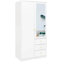 DREHTÜRENSCHRANK Solea mit 2 Türen und 3 Schubladen, Weiß - Goldfarben/Weiß, Holzwerkstoff (100/200/57.5cm) - Beautysofa