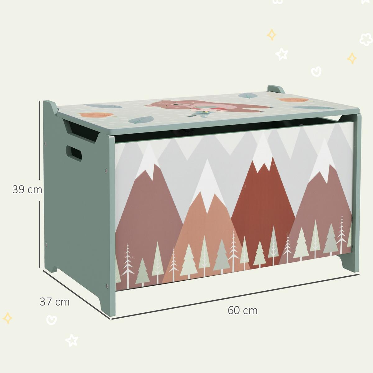 KINDERSITZBANK mit Stauraum Spielzeugkiste mit Deckel niedlichem Tierdesign Grün - Grün, Holzwerkstoff (37/60cm) - ZONEKIZ