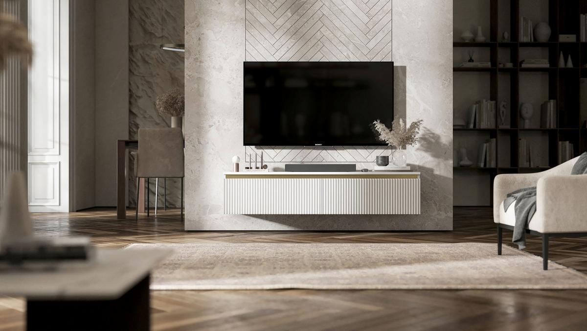 TV-SCHRANK Selene Weiß matt Glamour 140 cm - Weiß, Holzwerkstoff (140/30/35cm) - Meble Lindner