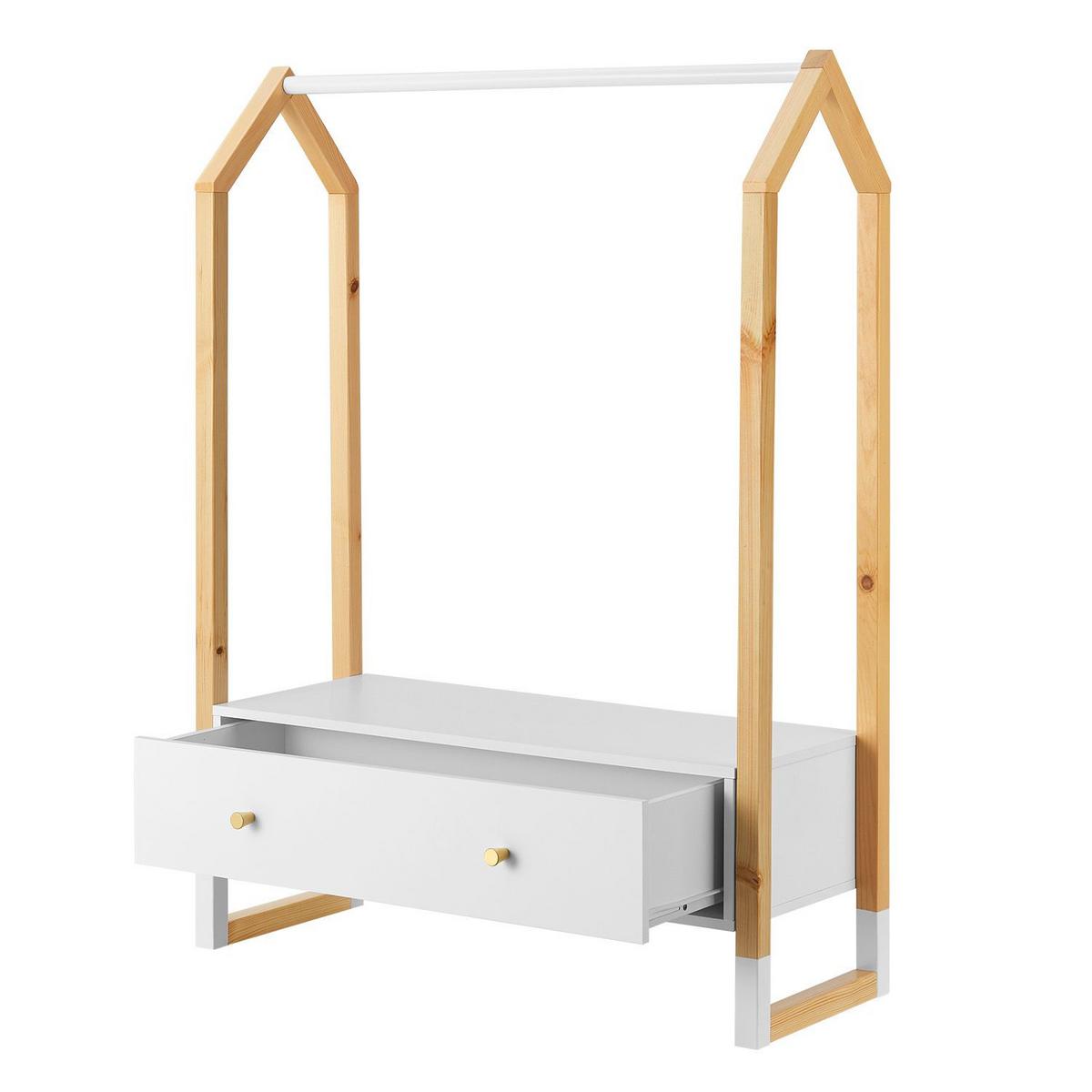 KLEIDERSTÄNDER Filla mit großer Schublade - Weiß, Holz (30/30/80cm) - Juskys