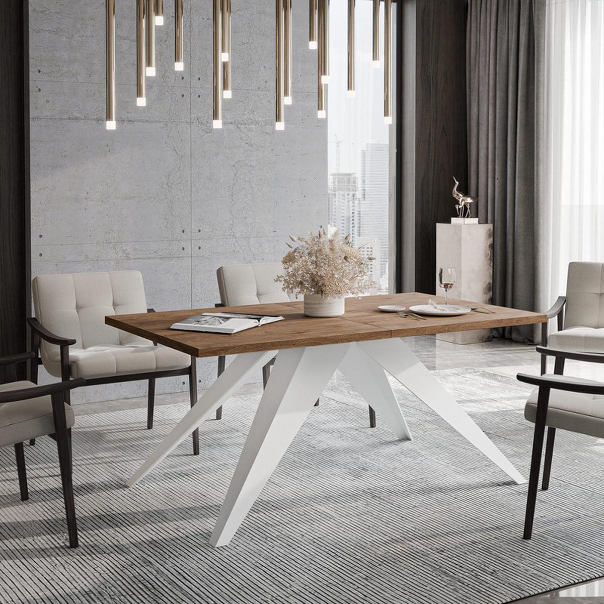 AUSZIEHTISCH XANDRO 140/80/76 cm mit Metallgestell, Weiß / Lefkas-Eiche - Eiche San Remo/Weiß, Holzwerkstoff/Metall (80/140/76cm) - Idohome