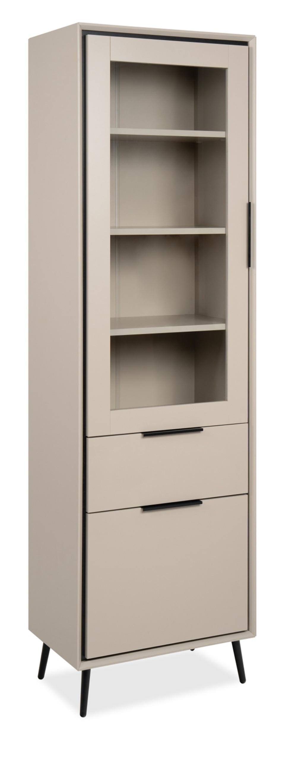 VITRINE sand, schwarz 60 cm, Vitrinenschrank mit Soft-Close-Funktion - Sandfarben/Schwarz, Glas/Holzwerkstoff (60/200/38cm) - Furn.Design