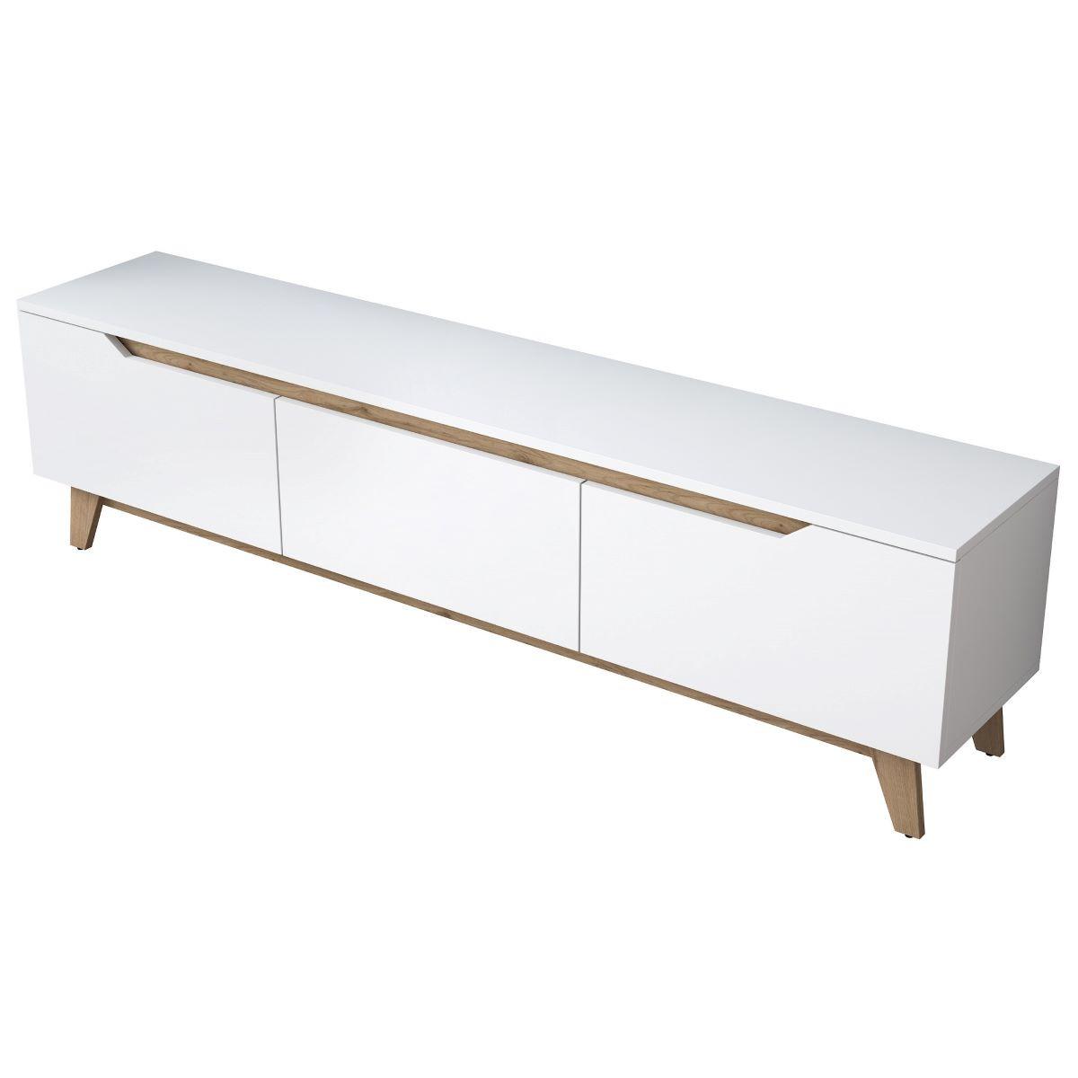TV-MÖBEL mit 3 Türen weiß - L180 cm - Weiß, Holzwerkstoff (35/48.6/12.5cm) - Calicosy