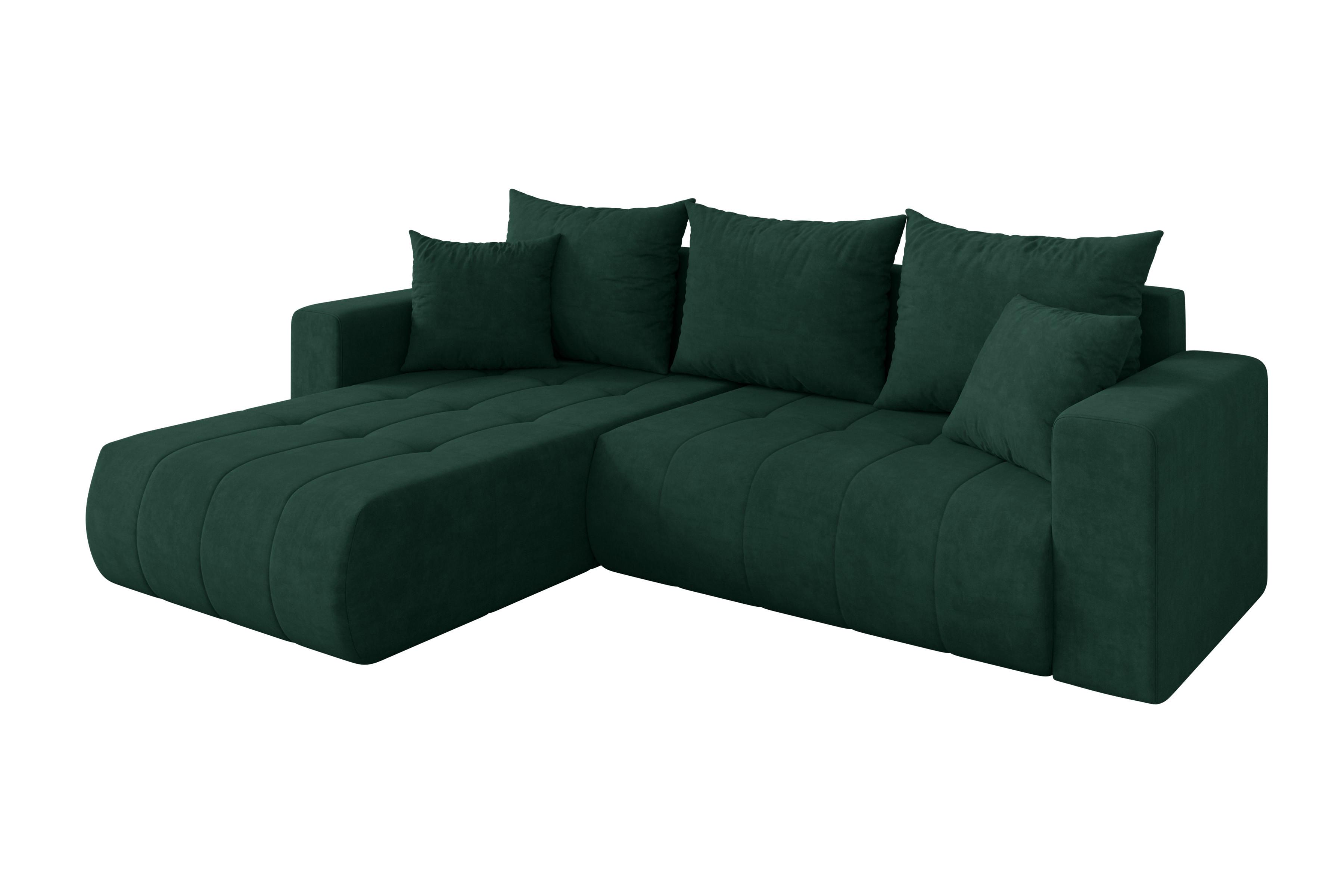 ECKSOFA mit Schlaffunktion Ottomane Links MILA-L 277x194x86 Grün Velours - Schwarz/Grün, Holzwerkstoff/Kunststoff (277/194cm) - ALTDECOR