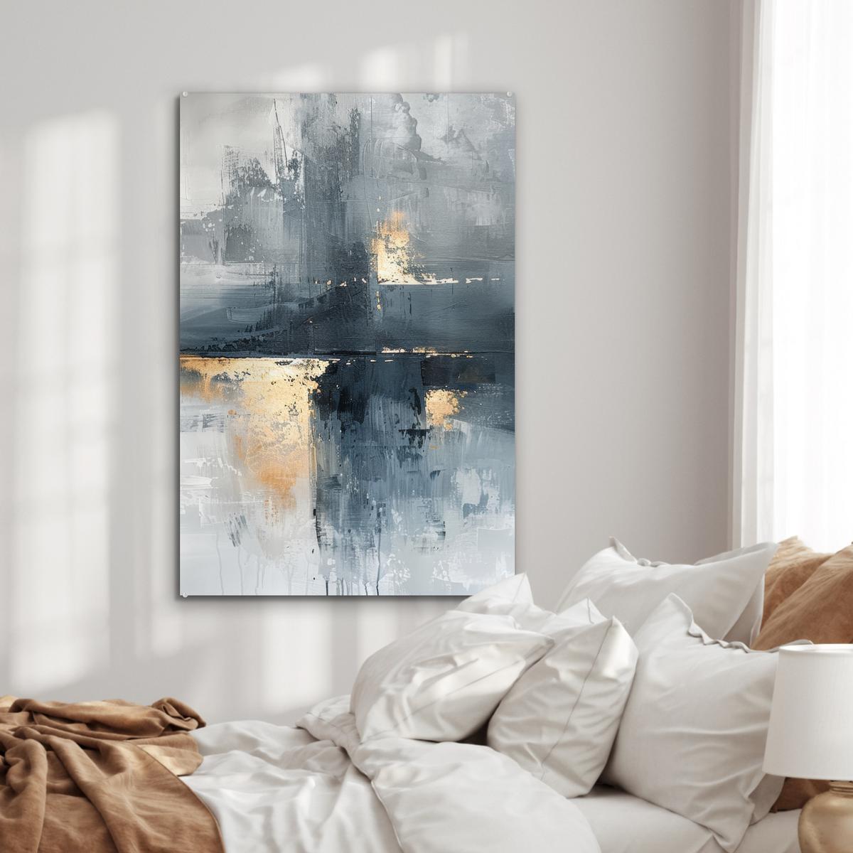 ACRYLGLASBILD Kunst - Grau - Gold - Abstrakt 80x120 cm - Dunkelgrau, Glas (80/120cm) - MuchoWow