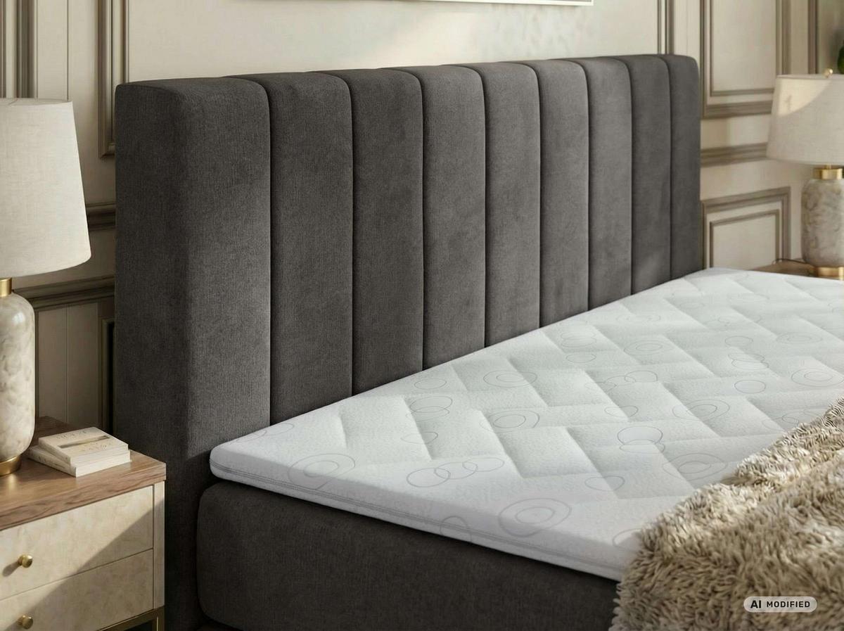 BOXSPRINGBETT ALVER KING 200/200 - Dunkelgrau Velvet - Topper T25 - H3 - Dunkelgrau/Schwarz, Kunststoff/Textil (200/200cm) - MKS