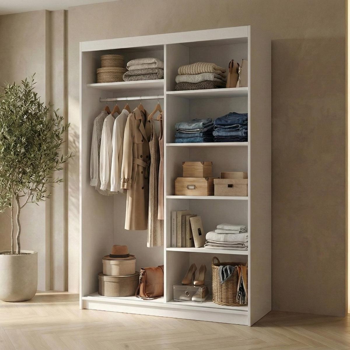 SCHWEBETÜRENSCHRANK Hela mit 2 Türen. 100 cm, Weiß - Weiß, Holzwerkstoff (100/205/60cm) - Beautysofa