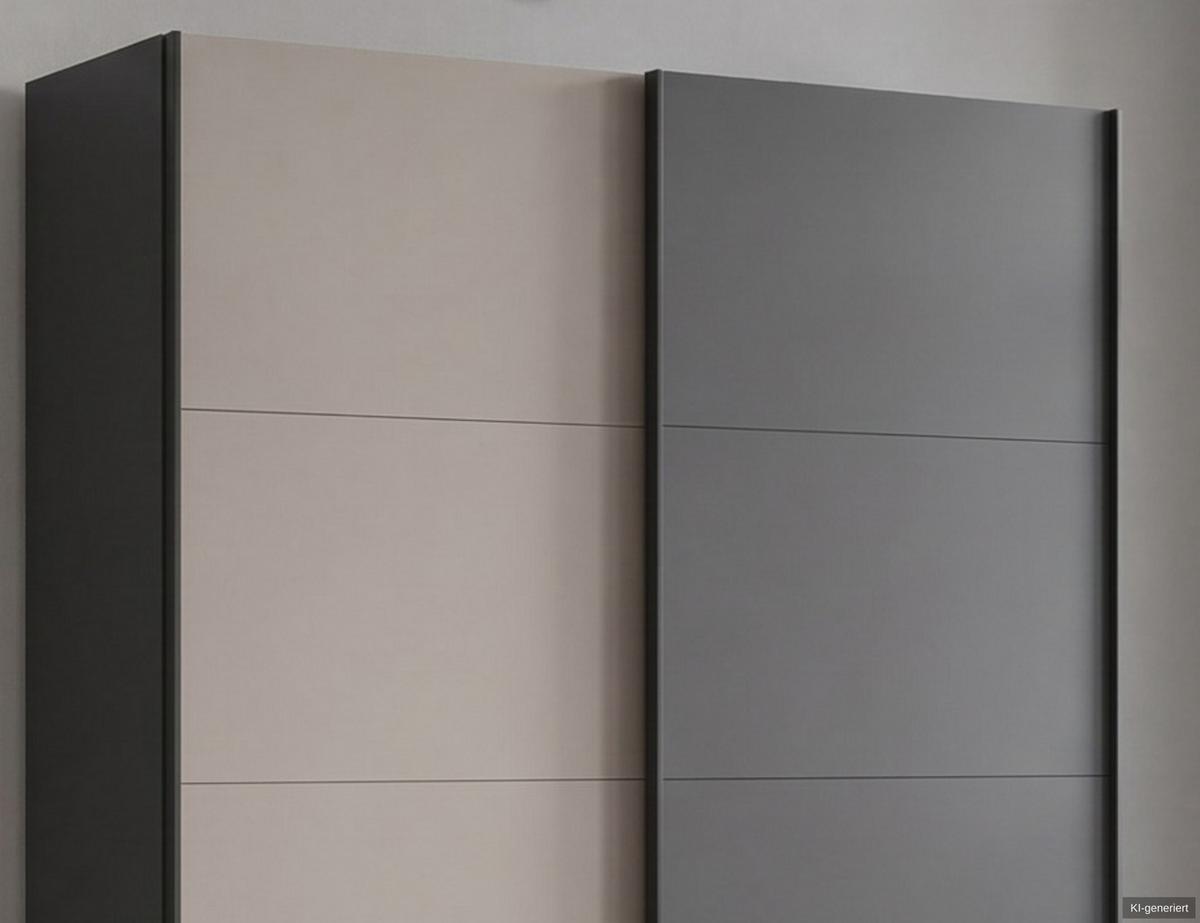 SCHWEBETÜRENSCHRANK 2-türig B135/H198/T65 cm, Kleiderschrank mit sichtbaren Schubkästen in Grafit, 1x Tür in Sandgrau / 22666 - Sandfarben/Schwarz, Holz/Holzwerkstoff (135/198/65cm) - luma-home