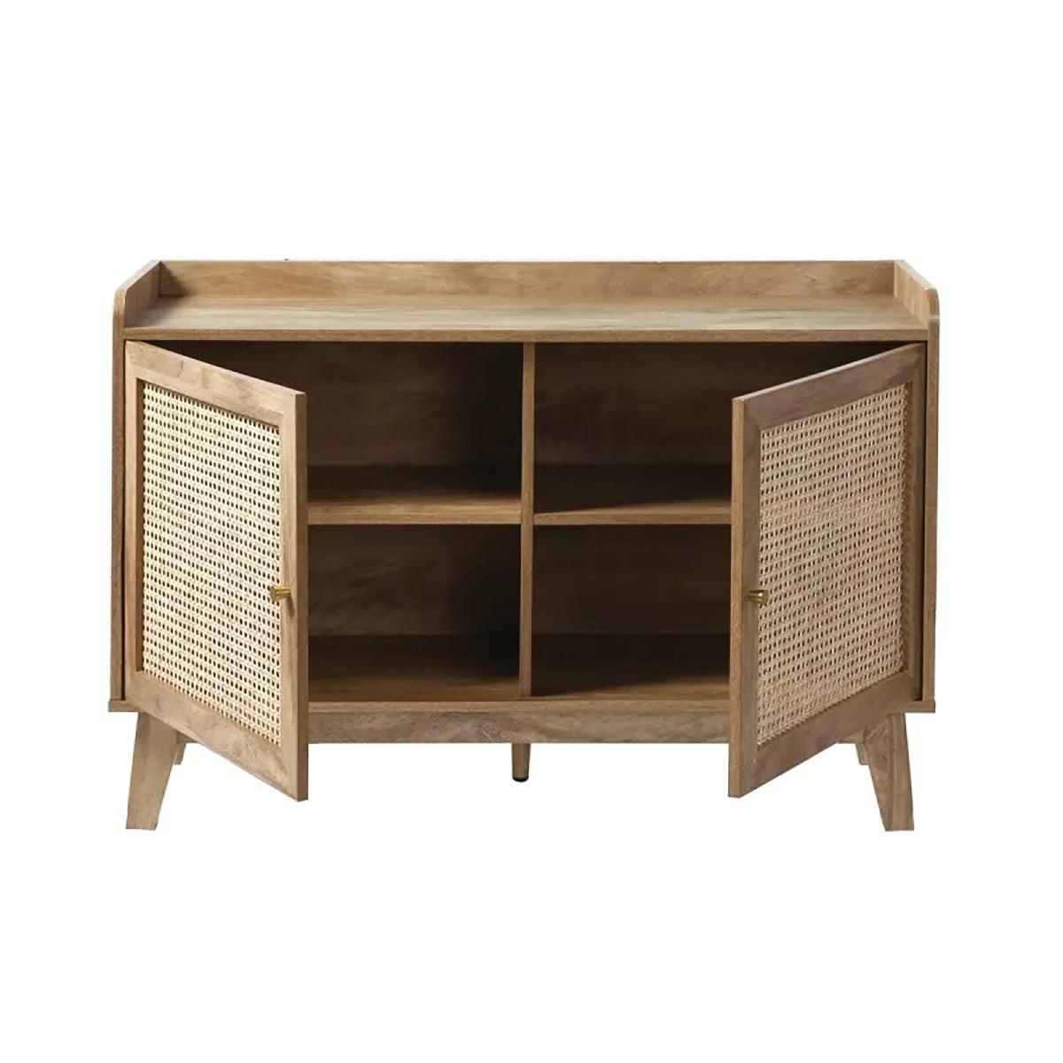 SIDEBOARD 2 Türen mit Rattan-Geflecht L110 cm - PALMO - Eschefarben, Holzwerkstoff (39/74.5/13cm) - Calicosy