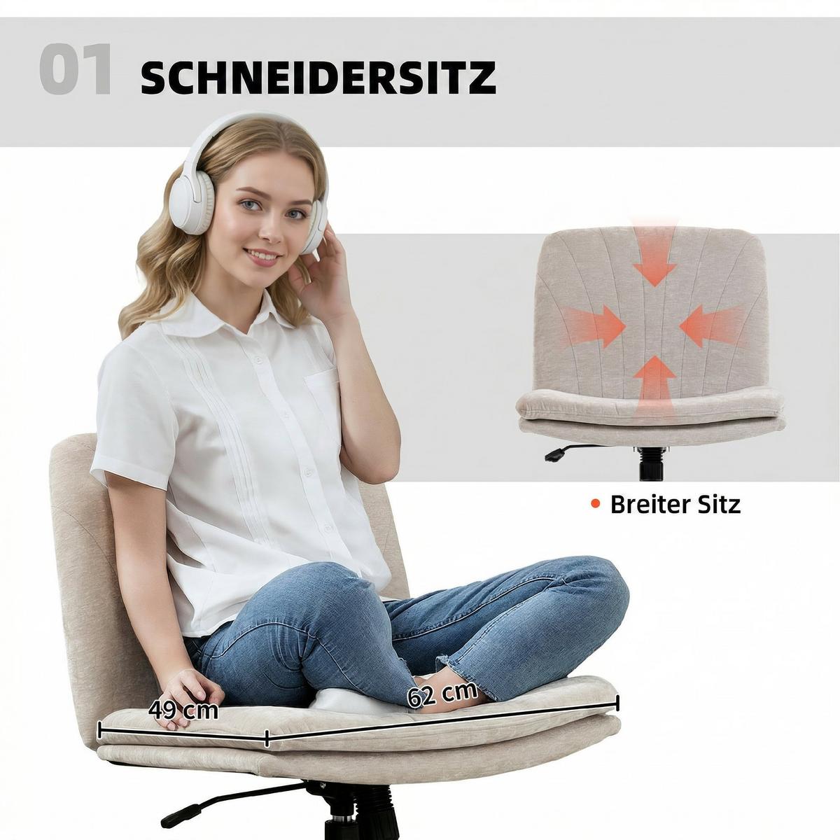 HOMEOFFICE-STUHL Polyester Beige - Beige/Schwarz, Textil/Metall (62/93/67cm) - HOMCOM