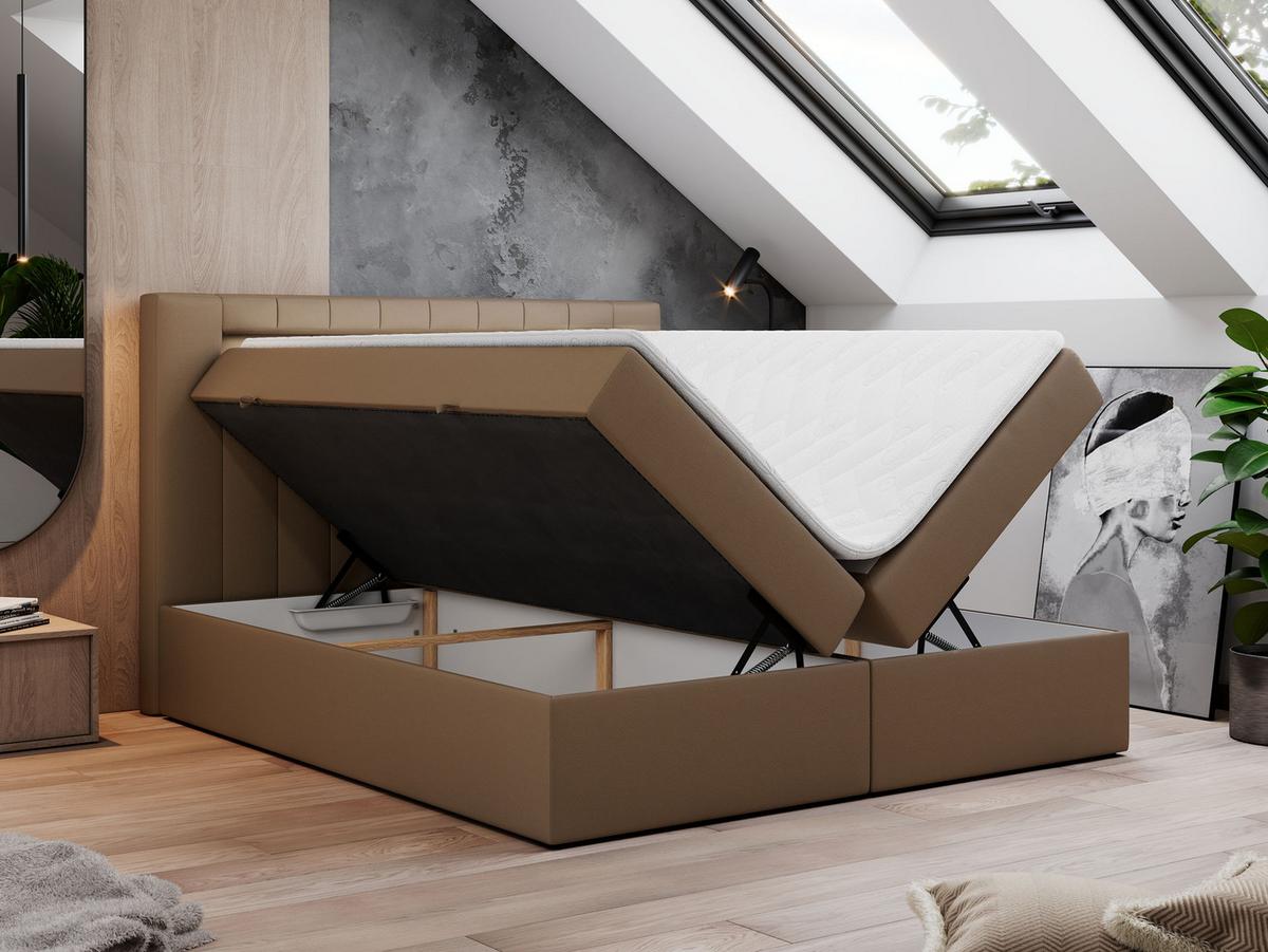 BOXBETT GOLD-5 LED 140/200 Braun Kunstleder - H3 - Braun, Holz/Textil (140/200cm) - MKS
