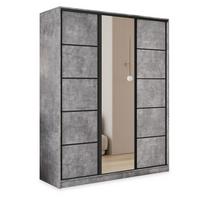 SCHWEBETÜRENSCHRANK PINA 150/205/58 cm 3-türig mit Spiegel und Schubladen Titanfarben - Titanfarben/Schwarz, Holzwerkstoff (150/205/58cm) - MASSENO