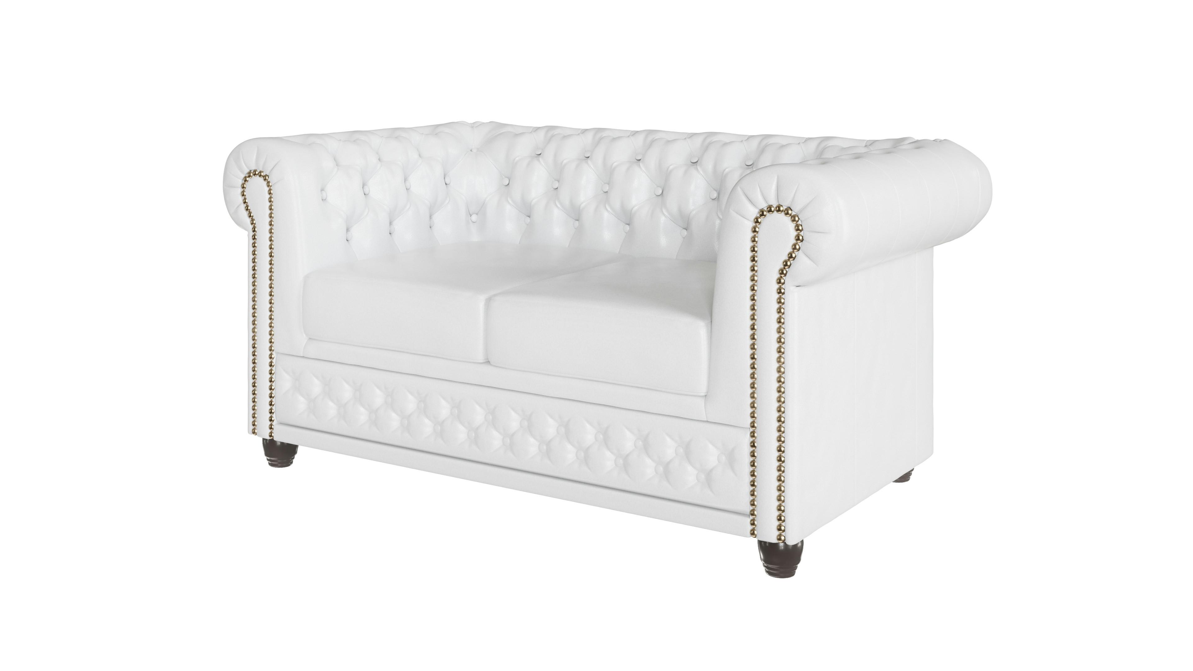 CHESTERFIELD-SOFA 2-sitzer Morin Weiß vegan Leder - Weiß/Braun, Holz/Textil (148/72/86cm) - S-Style Möbel
