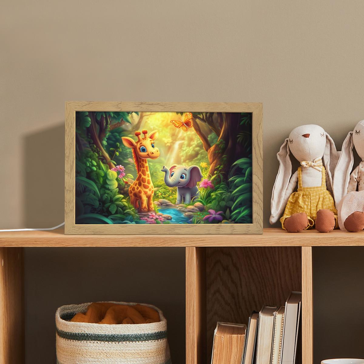 NACHTTISCHLAMPE Giraffe - Elefant - Blumen - Dschungel 30x20 cm - Grün, Holzwerkstoff (8/30/20cm) - OnlyWow