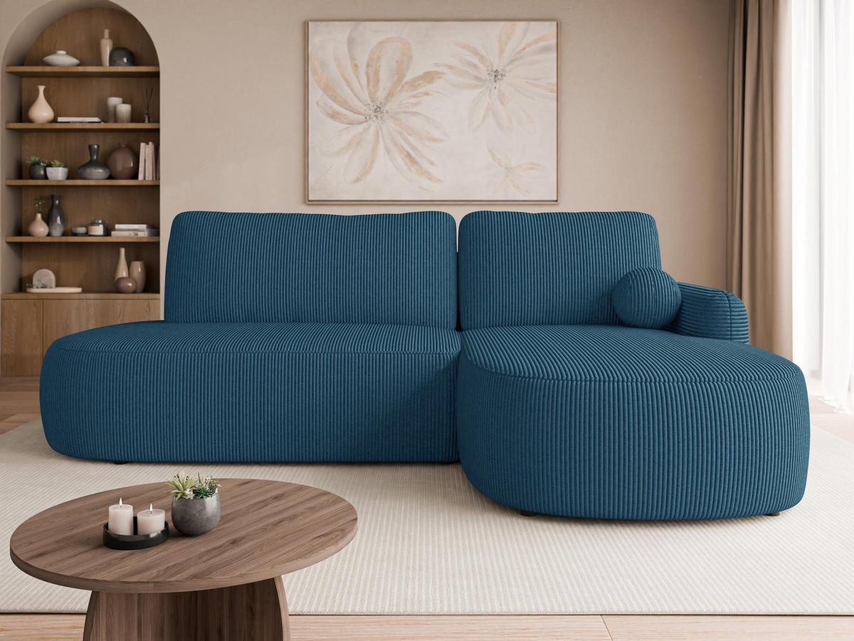 ECKSOFA Loridu O Cord, Seite: Rechts - Blau/Schwarz, Holz/Kunststoff (274/174cm) - MIRJAN24
