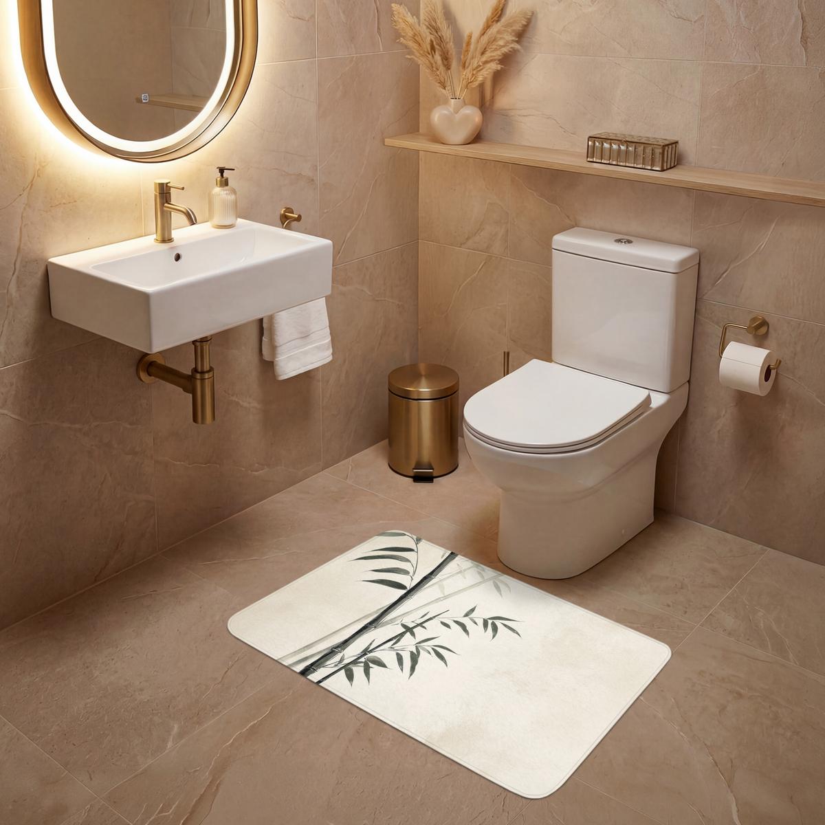 WC-VORLEGER Japandi - Bambus - Beige Toilettenteppich 80x50 cm - Ecru, Textil (80/1cm) - OnlyWow