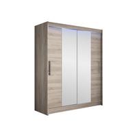 SCHWEBETÜRENSCHRANK Westa II, mit RGB LED Beleuchtung - Silberfarben/Trüffeleichefarben, Holzwerkstoff/Metall (150/200/58cm) - MIRJAN24