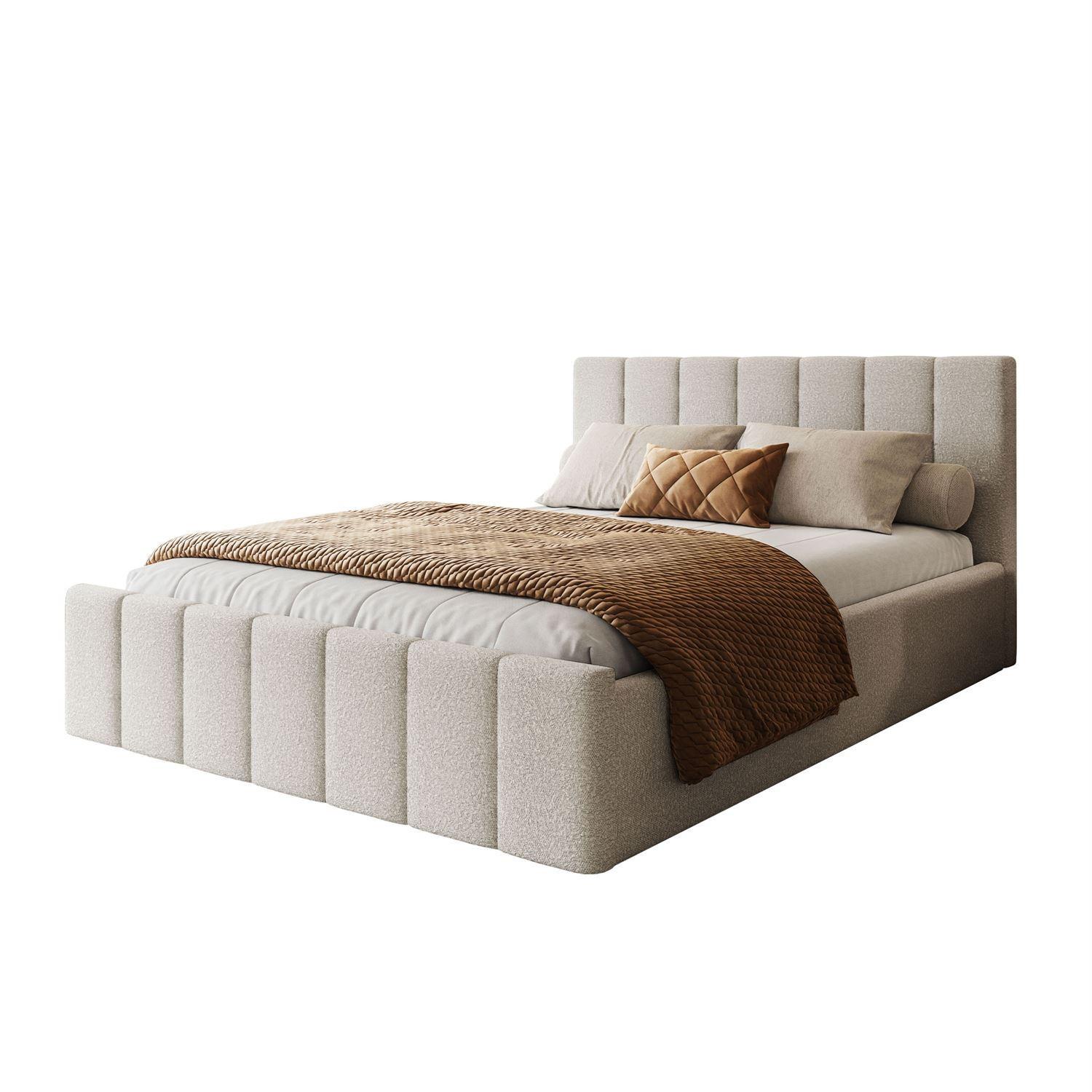 POLSTERBETT ELISE 90x200 cm Ascot Pearl, Kopfteil 95 cm, 17 Holzlatten - Creme, Textil (90/200cm) - Lookway