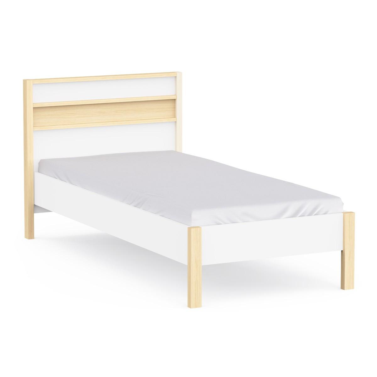 BETT in Weiß und Eiche Dekor 102,9/207,3/95 cm - Weiß, Holzwerkstoff (190/90cm) - Calicosy