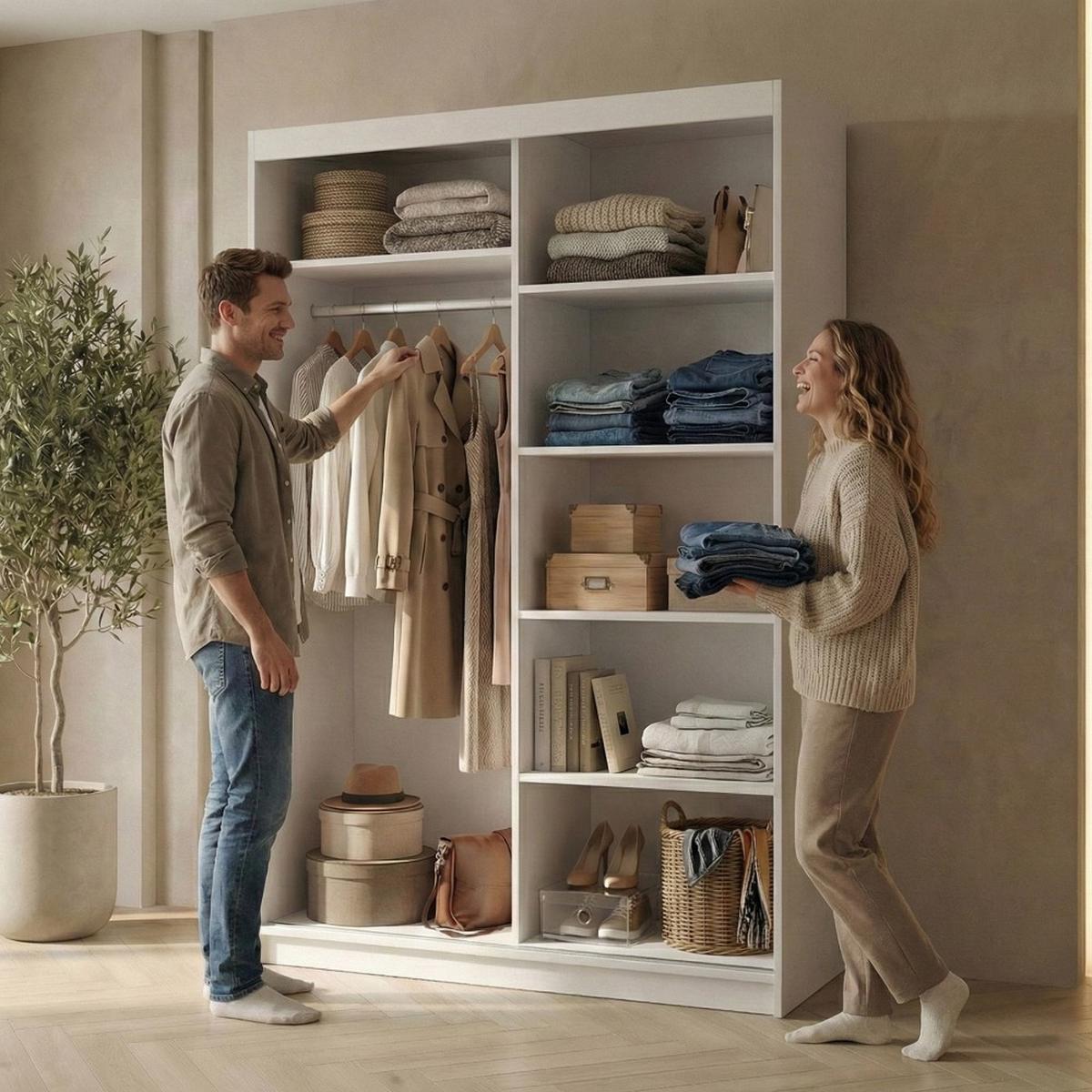 SCHWEBETÜRENSCHRANK Hela mit 2 Türen. 100 cm, Weiß - Weiß, Holzwerkstoff (100/205/60cm) - Beautysofa