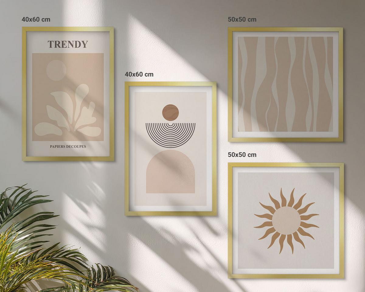 BILDER SET 4er Set - 50x50 cm & 40x60 cm Goldrahmen - Stilvolle abstrakte Beigetöne - Goldfarben, Kunststoff (50/50cm) - TULUP