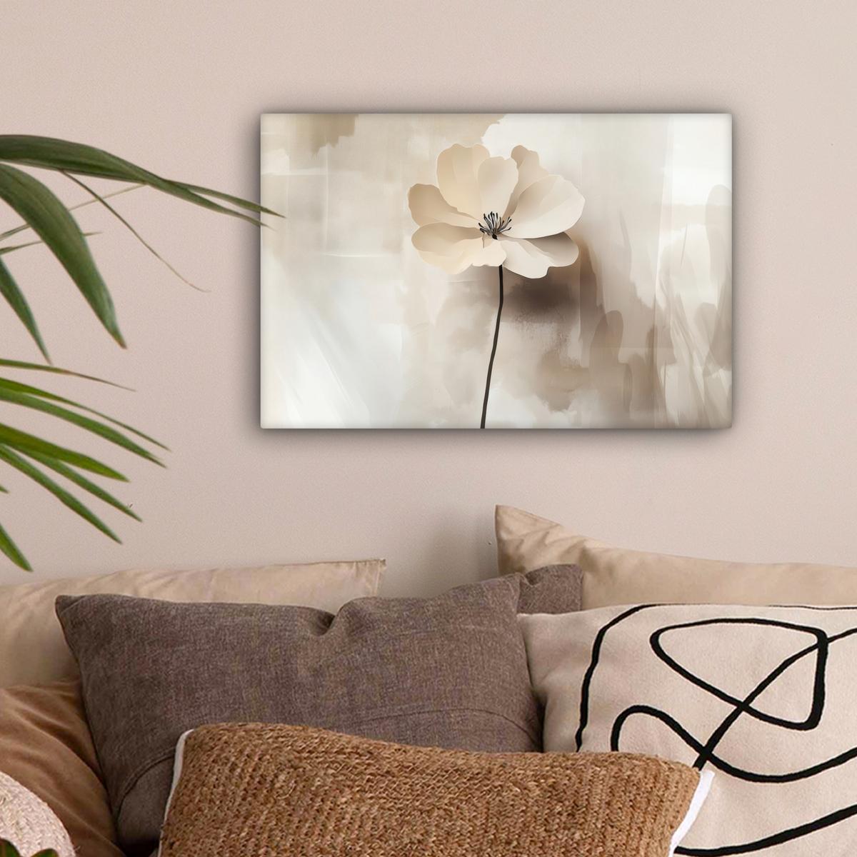 LEINWANDBILD Blume - Beige - Farbe - Schatten Deko Schlafzimmer 30x20 cm - Creme, Textil (30/20cm) - MuchoWow