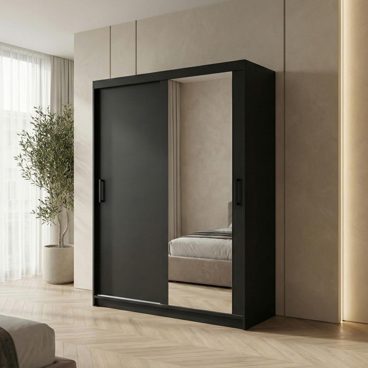 SCHWEBETÜRENSCHRANK Hela mit 2 Türen und Schubkasteneinsatz, 120 cm, Schwarz - Schwarz, Holzwerkstoff (120/205/60cm) - Beautysofa