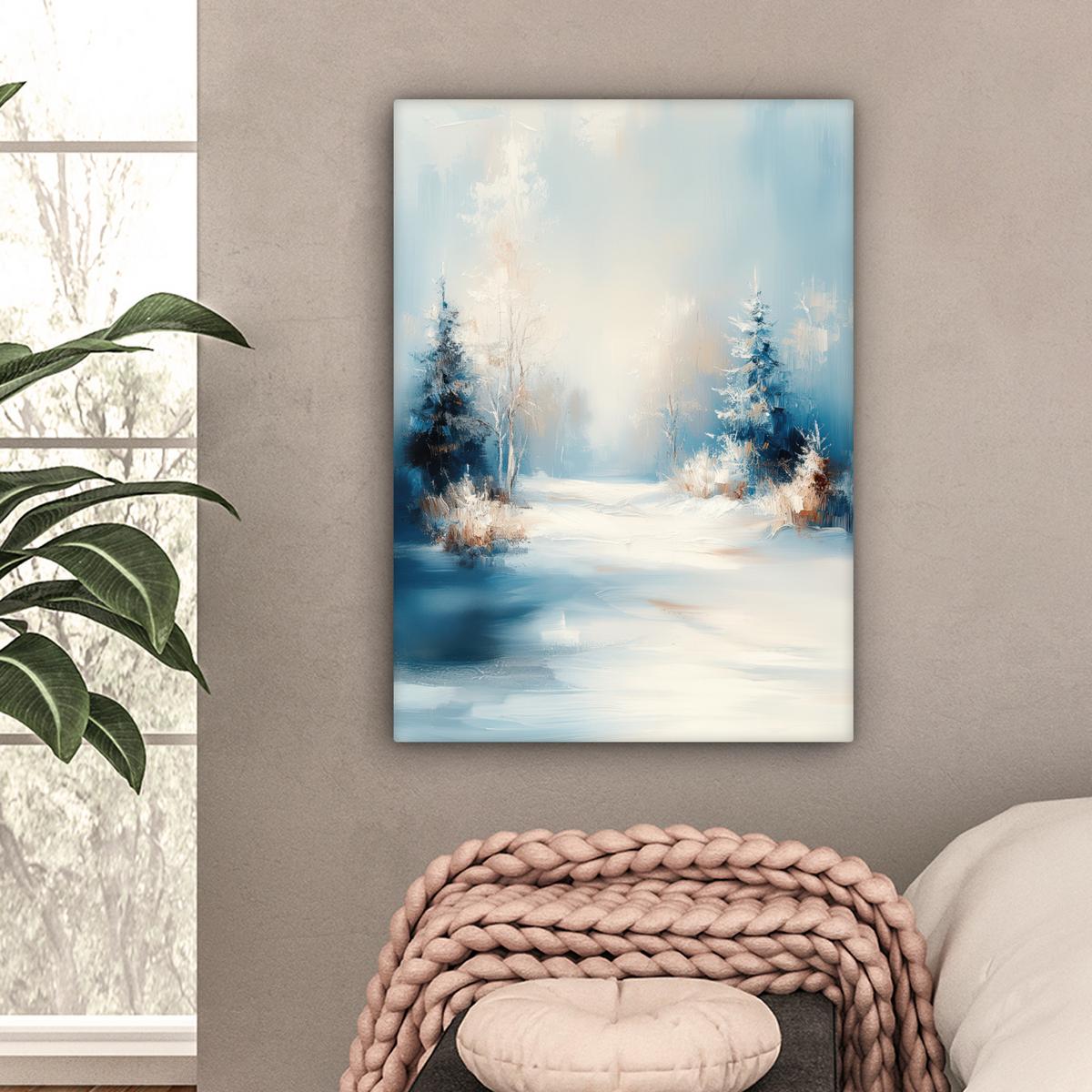 LEINWANDBILD Wald - Winter - Natur - Abstrakt - Schnee Wandbild Wohnzimmer 60x80 cm - Weiß, Textil (60/80cm) - MuchoWow