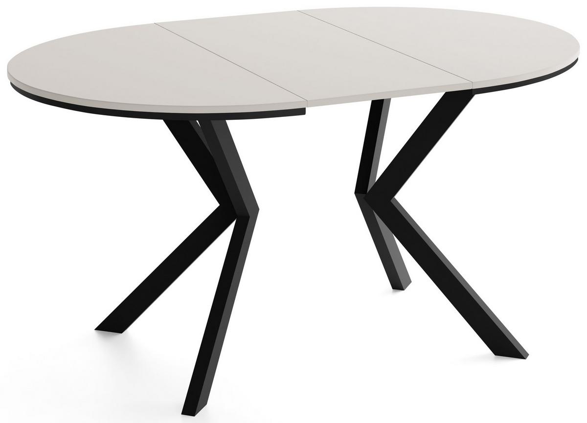 ESSTISCH Valio rund oval ausziehbar verlängerbar mit schwarzen Metallbeinen, Kaschmir 100-140/100/76 cm - Kaschmir/Beige, Holzwerkstoff/Metall (100/140/76cm) - WFL GROUP
