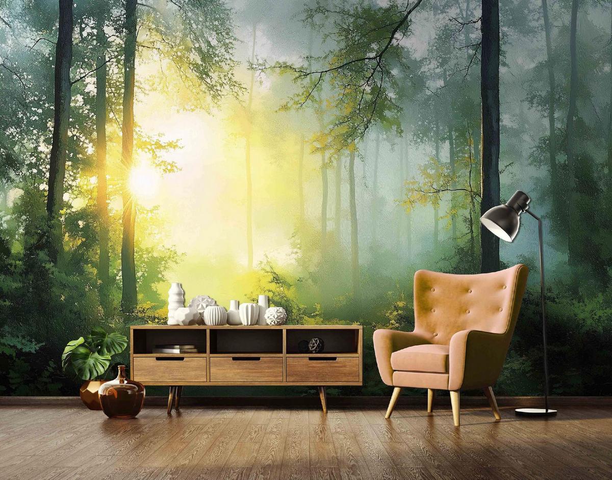 FOTOTAPETE 3D Effekt Wald Sonne Wohnzimmer 300x210 - Multicolor, Papier (300/210cm) - Wallarena