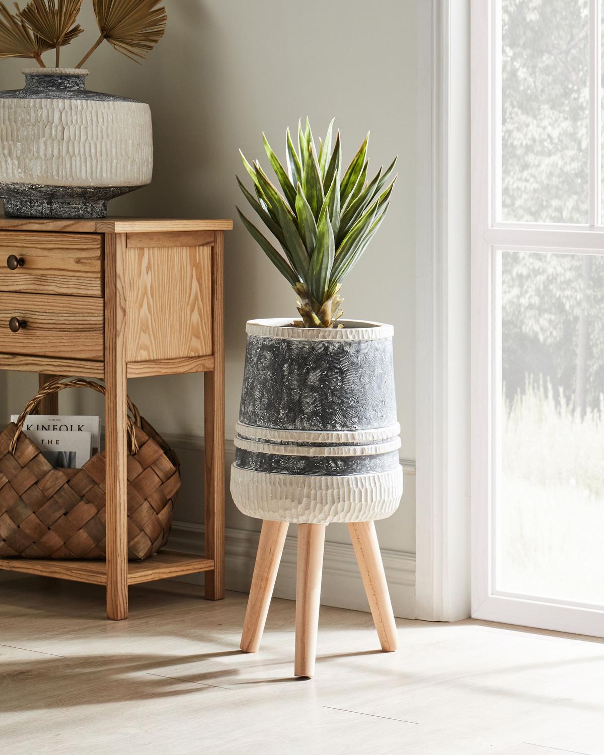 BLUMENTOPF Grau Arisaema - Hellbraun/Beige, Stein (57cm) - Beliani