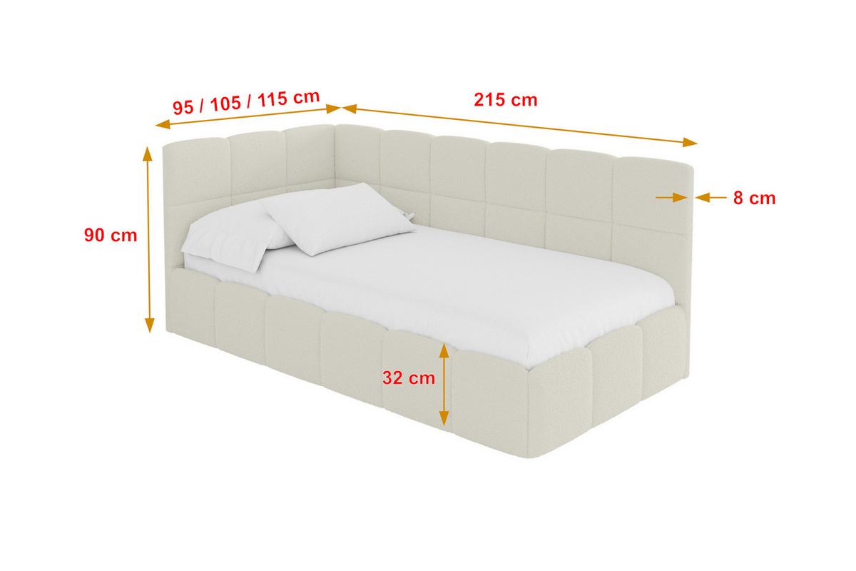 EINZELBETT Jugendbett mit Bettkasten Rechts, mit Matratze - LIVY 80x200 Beige - Hellbraun, Holzwerkstoff/Textil (80/200cm) - ALTDECOR