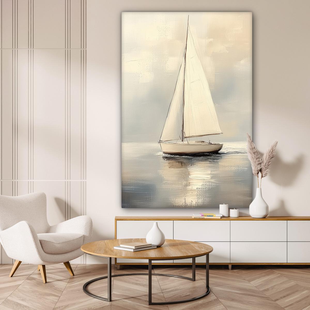 LEINWANDBILD Segelschiff - Meer - Bewölkt Deko Groß 90x140 cm - Creme, Textil (90/140cm) - MuchoWow