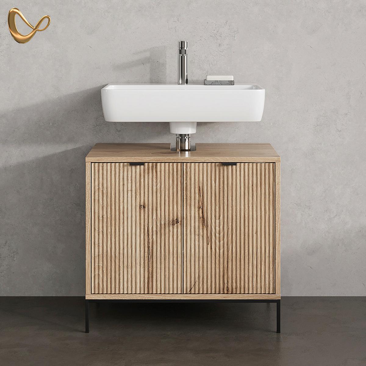 WASCHTISCHUNTERSCHRANK ATERNO Viking Oak 70 x 63 cm mit 2 Türen - Eichefarben, Holzwerkstoff (70/63/45.1cm) - Livinity®