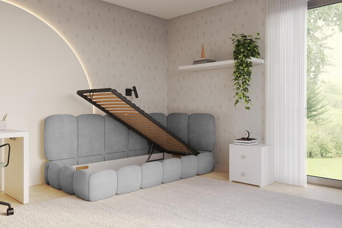 EINZELLBETT Jugendbett mit Bettkasten, Links - AVRY 80x200 Grau - Hellgrau/Grau, Holzwerkstoff/Textil (80/200cm) - ALTDECOR