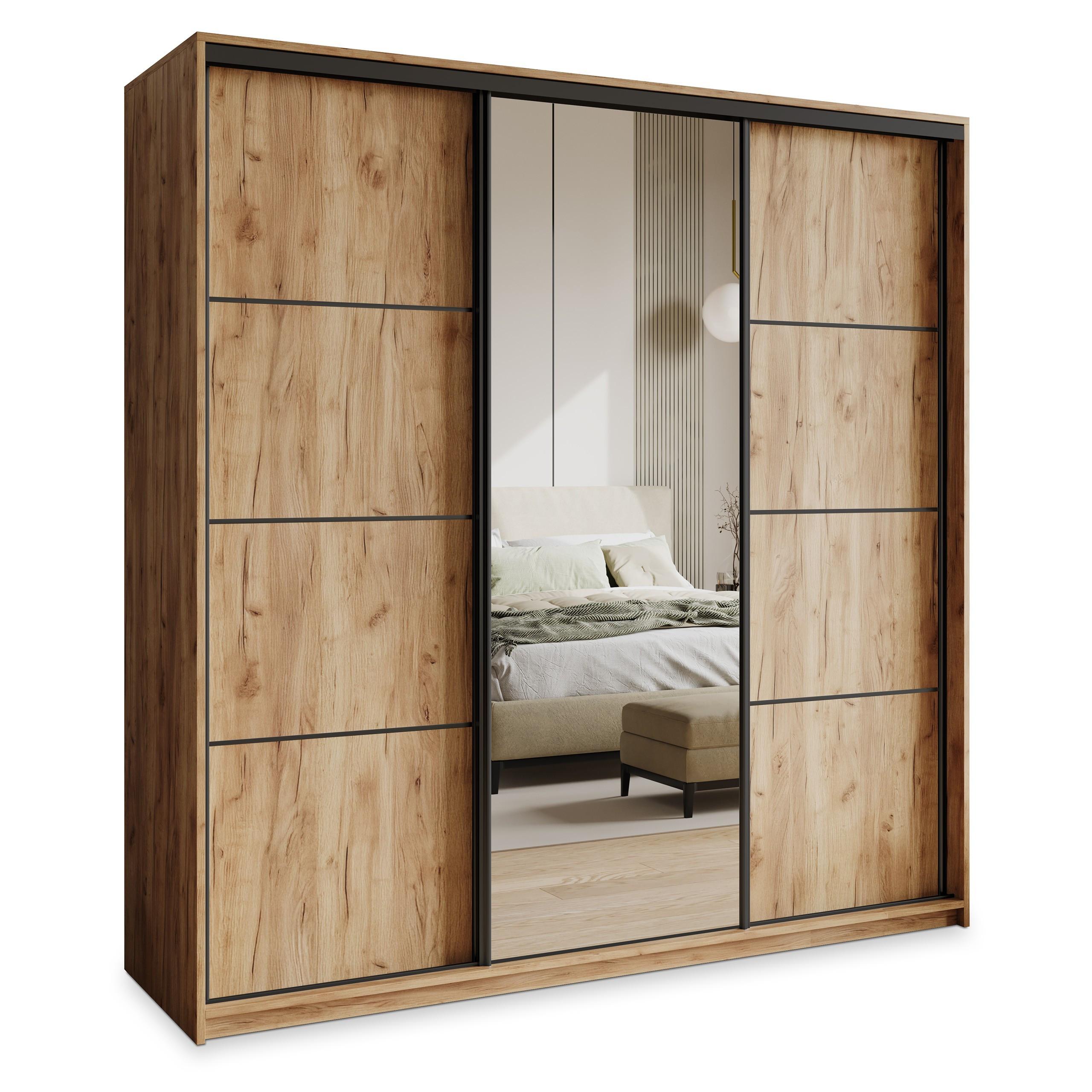 SCHWEBETÜRENSCHRANK VARO 200/205/60 cm 3-türig mit Spiegel Orange - Orange, Holzwerkstoff (200/205/60cm) - MASSENO