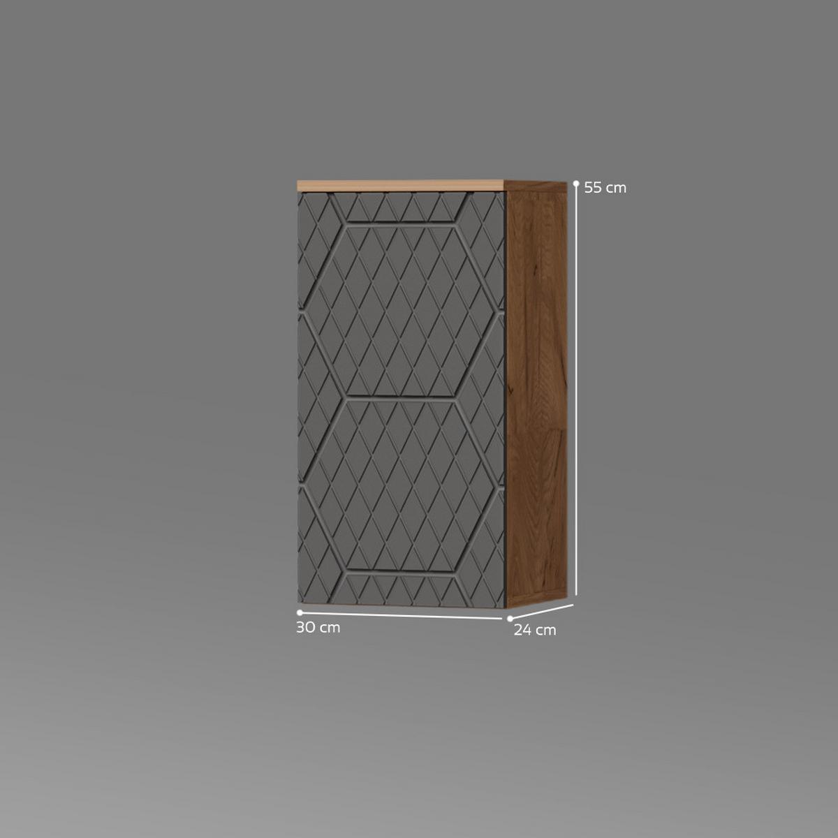 BADSCHRANK Ronco Anthrazit mit Wabenstruktur 30 x 59 cm 2 Fächer, Badezimmer - Anthrazit, Holzwerkstoff (30/59/24cm) - Livinity®