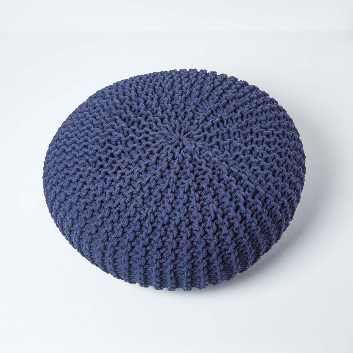 STRICK-POUF dunkelblau, Bodenkissen rund 70/70/23 cm - Dunkelblau, Textil (70/23/70cm) - Homescapes