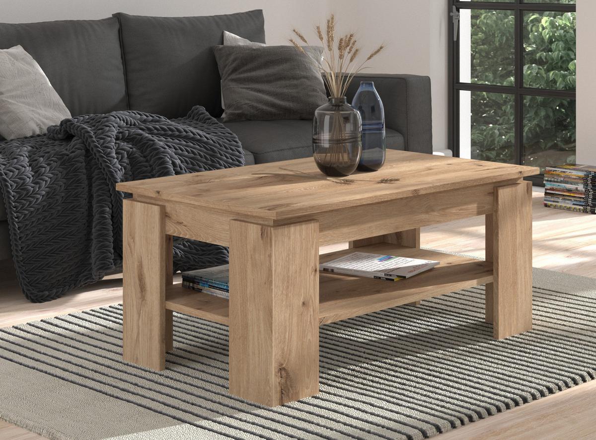 COUCHTISCH Eiche Nox 100 x 60 cm, Wohnzimmertisch mit Ablage - Eichefarben, Holzwerkstoff/Metall (100/60/45cm) - Inn.Furn