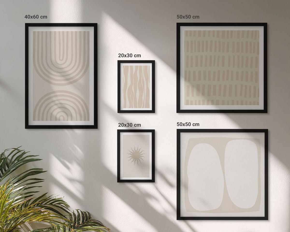 BILDER SET 5er Set - 50x50 cm & 20x30 cm & 40x60 cm Schwarzer Rahmen - Abstrakte Boho-Musterformen - Schwarz, Kunststoff (40/60cm) - TULUP