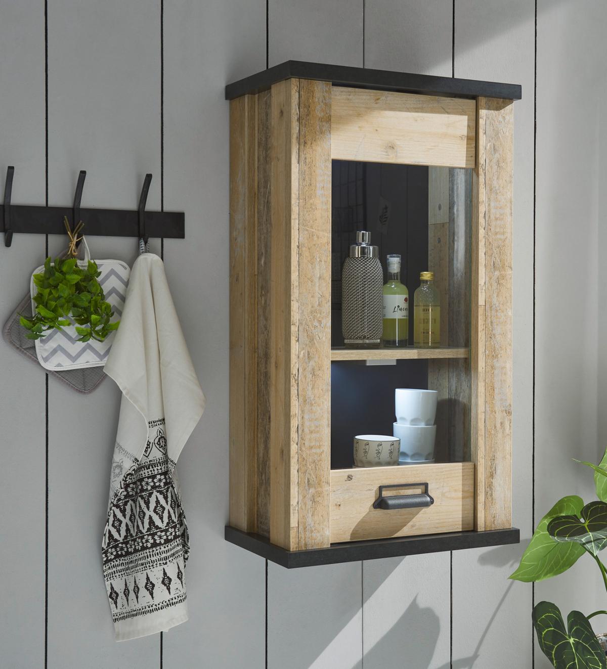 KÜCHENOBERSCHRANK Used Wood, anthrazit 50 cm, Hängeschrank mit Soft-Close - Anthrazit/Schwarz, Glas/Holzwerkstoff (50/90/31cm) - Furn.Design