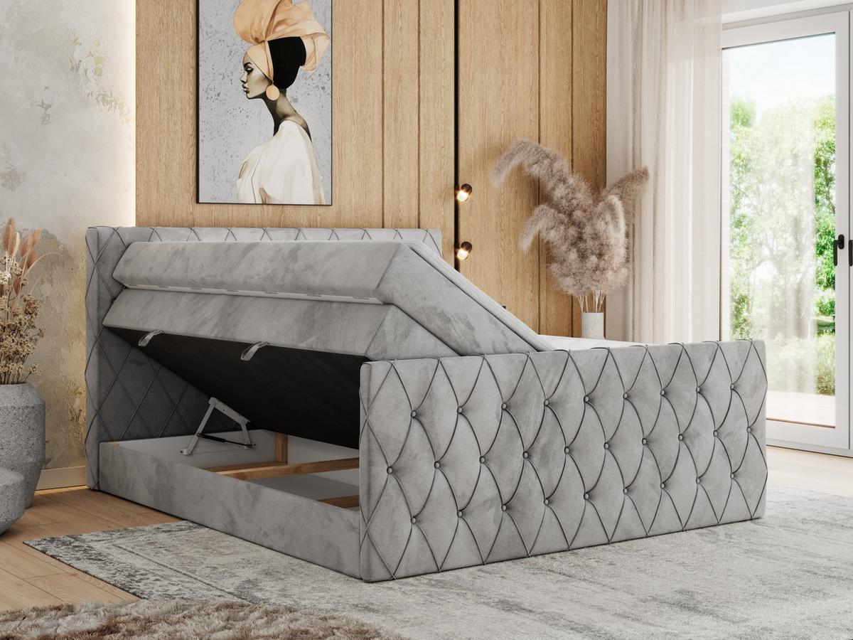 BOXSPRINGBETT MIREN KING DUO 200/200 Hellgrau Velvet - H3 - Hellgrau, Holz/Textil (200/200cm) - MKS